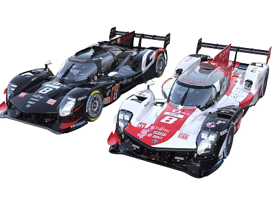 Two Black And White Racing Cars With Aerodynamic Design And Number Decals 3d model