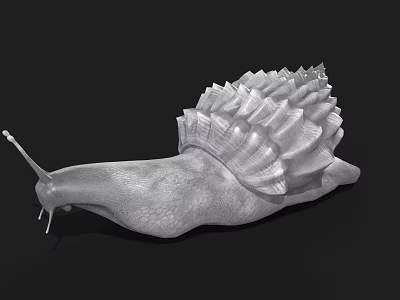 Detailed Reptile Snail With Spiral Textured Shell And Long Tentacles On Black Background 3d model