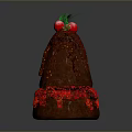 Delicious Chocolate Dessert with Cherry Green Leaf Topping and Red Ribbon Chocolate Drizzle