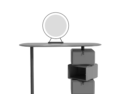 Modern Dressing Table With Round Mirror And Stacked Drawer Storage Cabinets 3d model