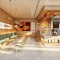 Modern Dessert Shop Interior With Wooden Walls Green Booth Seats Hanging Lights And Display Cases
