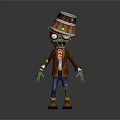 Cartoon Zombie Character With Bucket Hat Brown Coat Blue Pants And Green Skin