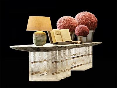 Elegant Console Table With Table Lamp Open Book And Fuzzy Ball Decor 3d model