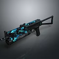 Tactical Assault Rifle With Teal Blue Camouflage Pattern On Modern Gun Body And Black Barrel