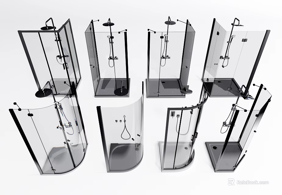 Modern Shower Sauna Enclosures Featuring Glass Panels And Various Design Styles 3d model 