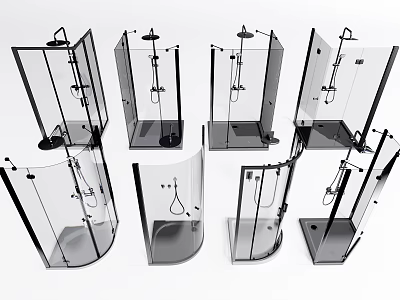 Modern Shower Sauna Enclosures Featuring Glass Panels And Various Design Styles 3d model