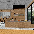Modern Café Interior Design With Wooden Ceiling Hanging Lights And Open Layout