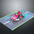 Mario Driving Red White Kart With Mushroom Logo On Glowing Track
