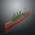 Vintage Ship With Three Smokestacks Gray Hull Red Bottom And Masts 3d model