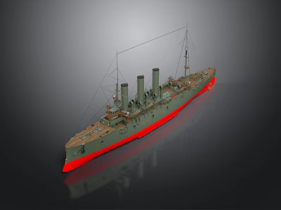 Vintage Ship With Three Smokestacks Gray Hull Red Bottom And Masts 3d model
