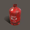 Red Rusted Propane Gas Cylinder With Danger Warning Label Isolated on Dark Background