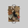 Assorted Cheese Platter On Wooden Board With Bread Grapes Fresh Fig And Nuts