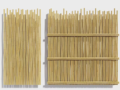 Bamboo Fence Structure With Vertical Slats And Horizontal Support Rails Design 3d model