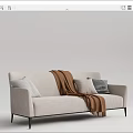 Modern Beige Fabric Sectional Sofa With Striped Throw Pillows Brown Blanket And Metal Legs