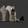 Detailed Ancient Architecture Model With Stone Arches Ruined Walls Stairs And Base Platform