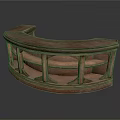 Elegant Curved Wooden Furniture With Multiple Shelves And Leather Top Countertop