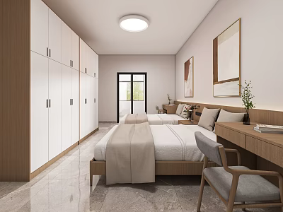 School Dormitory Room Interior With Beds Wardrobe And Desk 3d model