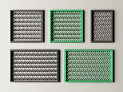 Five Mesh Fences With Black And Green Colored Frames For Multiple Applications 3d model