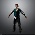 3D Character Model In Standing Pose Wearing Green Sweater Vest White Shirt And Green Pants
