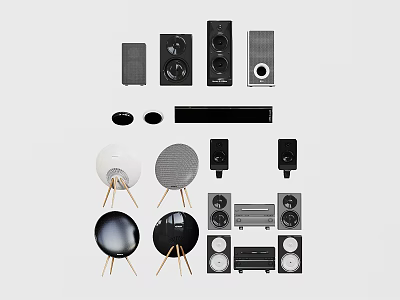 Modern Headphones and Speakers with Various Designs for Home Audio 3d model