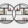 Modern Round Wine Cabinet With Black Frame Multiple Shelves Wine Bottles And Glasses