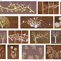 Decorative Feature Wall Designs With Laser Cut Tree Flower Patterns And Human Silhouettes 3d model