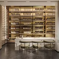 Stylish Bar Counter Interior With Illuminated Wine Rack And Neatly Arranged Bottles