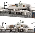 Elegant Modern Sofa Coffee Table Set With Accent Chair Lamp Potted Plant And Area Rug