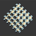 3D Geometric Sculpture Composed Of Blue White Triangular Prisms With Reflective Surface