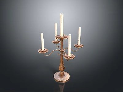 Vintage Decorative Candelabra With Multiple White Candles And Ornate Metal Stand 3d model