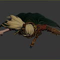 Fantasy Female Elf Character With Blonde Long Hair Green Red Ornate Cloak And Elaborate Outfit