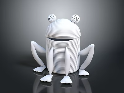 White Striped Frog Design with Spotted Eyes and Reflection on Black Glossy Surface 3d model