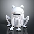 White Striped Frog Design with Spotted Eyes and Reflection on Black Glossy Surface