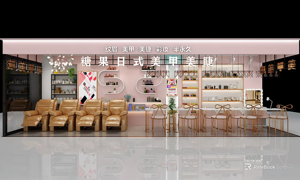 Candy Themed Japanese Style Beauty Salon Interior With Manicure And Eyelash Services 3d model 