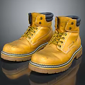 Yellow Work Boots With Laces Black Collar And Durable Rubber Sole 3d model