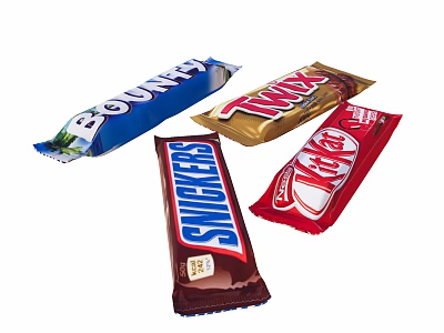 Delicious Assorted Chocolate Bars Featuring Bounty Twix Snickers And KitKat 3d model