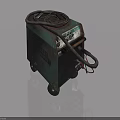Old Green Welding Machine with Wheels and Cables on Smooth Surface 3d model