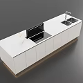 Modern Kitchen Island With White Marble Countertop Sink And Illuminated Cabinets
