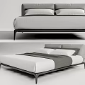 Modern Minimalist Double Bed With Gray Upholstered Headboard And White Linen Bedding