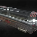 Sleek Industrial Equipment With Metallic Casing Transparent Window And Red Markings