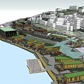 Modern Commercial Street Design With Multiple Buildings Pedestrian Areas Greenery And Steps