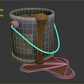 Red Paint Spilled From Metal Bucket With Label And Handle On Dark Surface