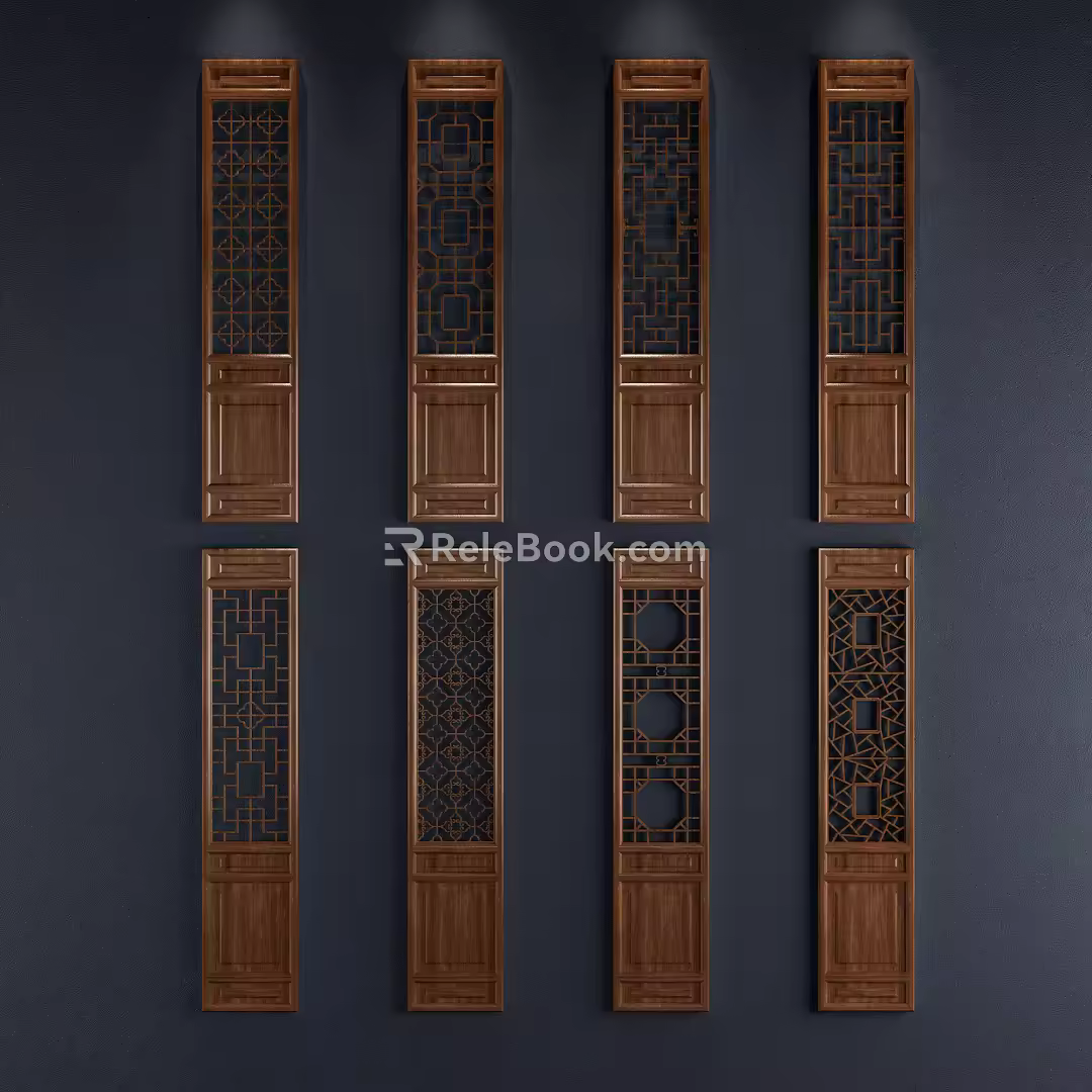 Chinese-style flower-cut window 3d model