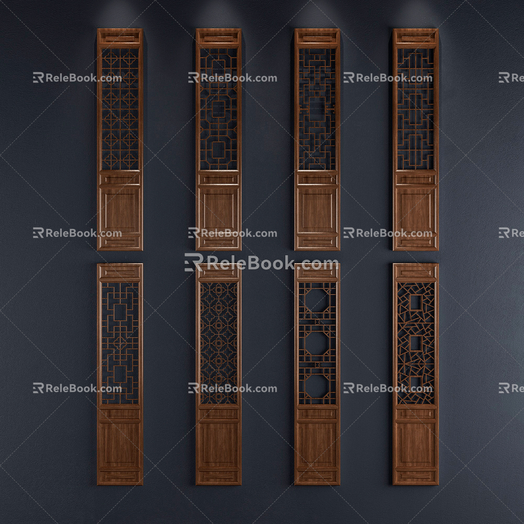 Chinese-style flower-cut window 3d model