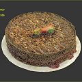 Decadent Chocolate Cake With Chocolate Drizzle Chopped Nuts Fresh Strawberries On White Plate