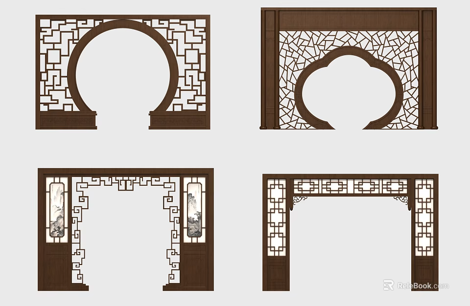 Chinese Style Wooden Door Arch With Carved Lattice Patterns And Traditional Design Elements 3d model 