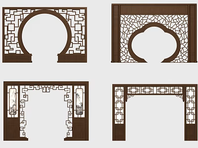 Chinese Style Wooden Door Arch With Carved Lattice Patterns And Traditional Design Elements 3d model