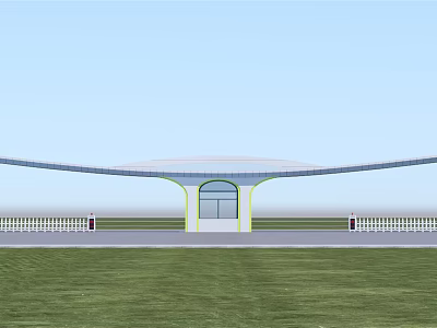 Modern Entrance Gate Design With Archway White Railings And Green Lawn 3d model