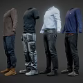 Various Styles Men's Clothes With Tops Pants And Shoes On Mannequins
