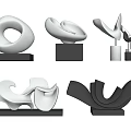 Modern Abstract Sculptures Featuring White Black Curved Geometric Shapes And Bases
